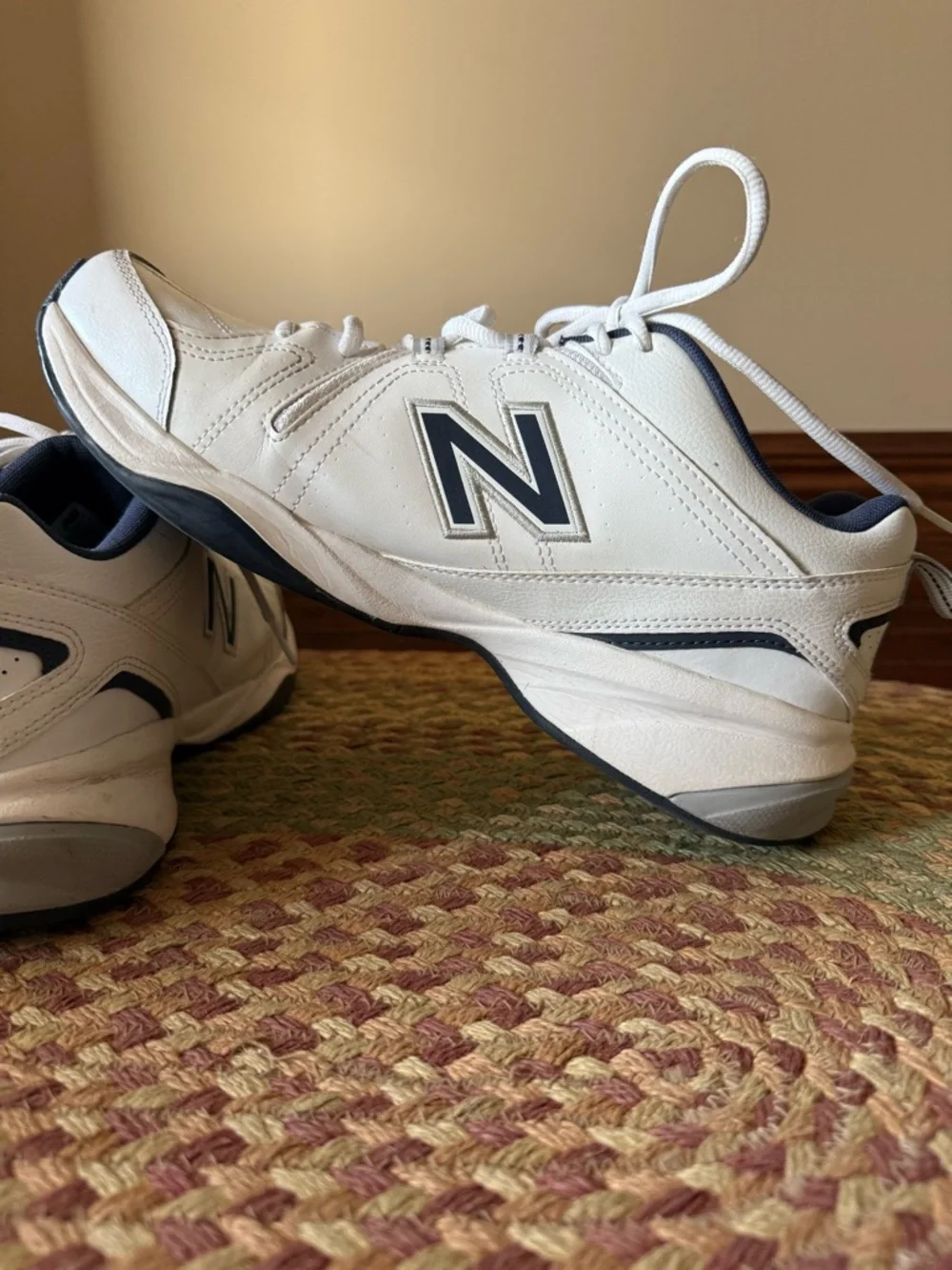 New Balance White and Navy Athletic Sneakers - Picture 8 of 9